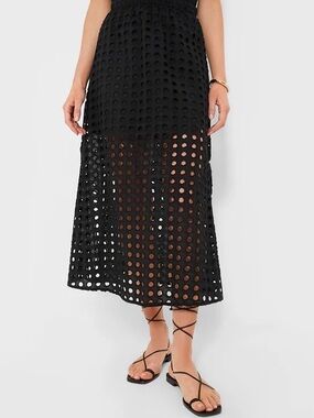 Tuckernuck Black Eyelet Midi Skirt with Sheer Lower Panel